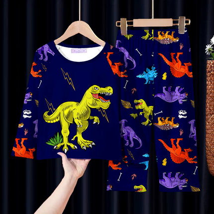 Boys Dinosaur Long-Sleeved Silk Pajamas Set