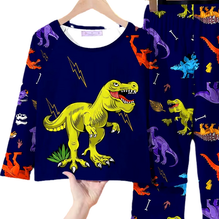 Boys Dinosaur Long-Sleeved Silk Pajamas Set