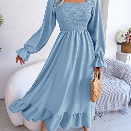 Women Long Casual Ruffle Chiffon Dress - Mad Fly Essentials