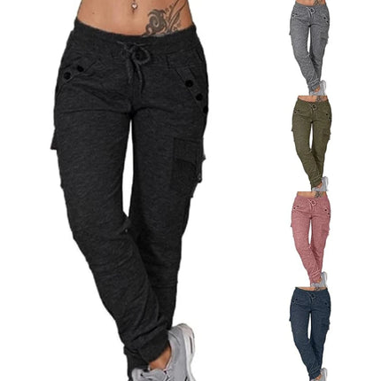 Women Blue Casual High Waist Cargo Harem Pants