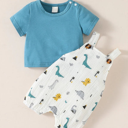 Baby Boy Short Dinosaur Suspender Outfit