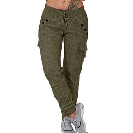 Women Blue Casual High Waist Cargo Harem Pants