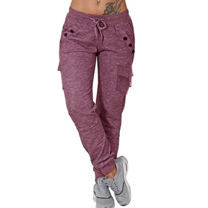 Women Blue Casual High Waist Cargo Harem Pants