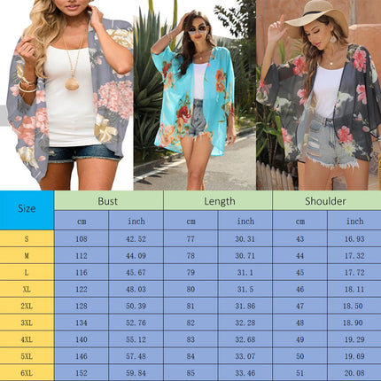 Women Blue Floral Loose Swimwear Coverup Kimono