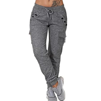 Women Blue Casual High Waist Cargo Harem Pants