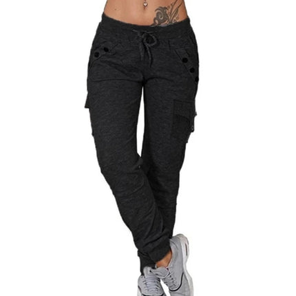 Women Blue Casual High Waist Cargo Harem Pants