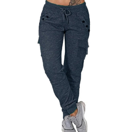 Women Blue Casual High Waist Cargo Harem Pants