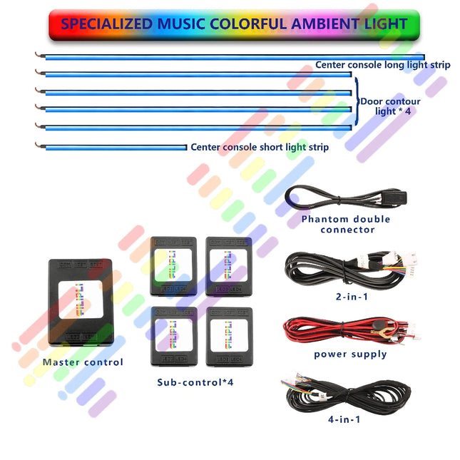 Backlight 6in1 Car Interior RBG Fiber Strip Ambient Lights