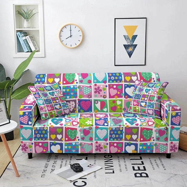 Colored Hearts Elastic Graffiti Sofa Slipcovers