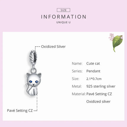 Genuine 925 Sterling Silver Cat Animal Charm Pendant
