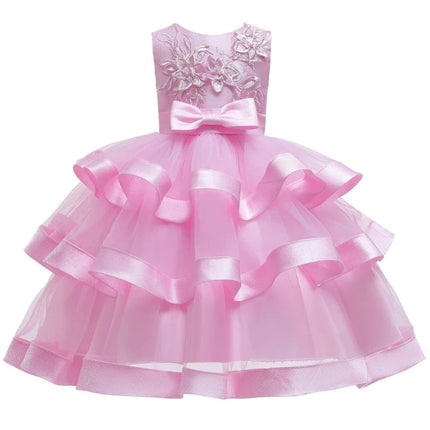 Baby Girl 2-12Y Elegant Pink Cake Wedding Evening Party Dress