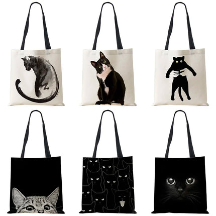 Black Cat Linen Eco Shoulder Bag