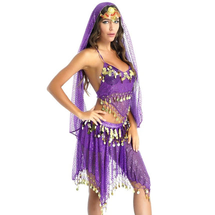 Women Halter Sequin Belly-Dance-Costume Set