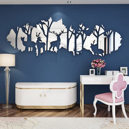 Home Forest Deer DIY Mirror Wall Stickers