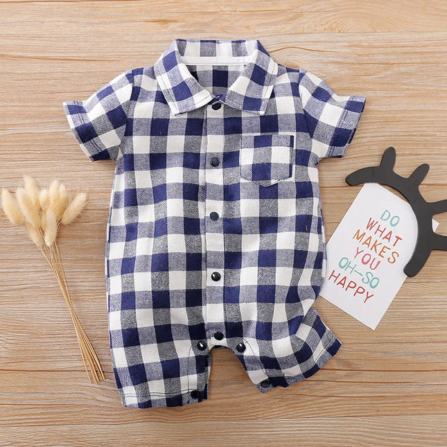 Baby Boy Romper Short Plaid Toddler Jumpsuits