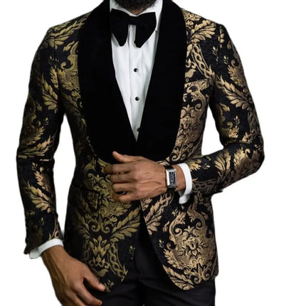 Men Floral Jacquard Party Prom Blazer - Mad Fly Essentials