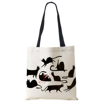 Black Cat Linen Eco Shoulder Bag