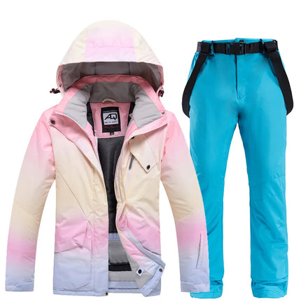 Women 2024 Fashion Pink Color Matching Windproof Ski Suits