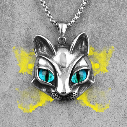 Women Fashion Stainless Animal Cat Blue Eyes Pendant Necklace