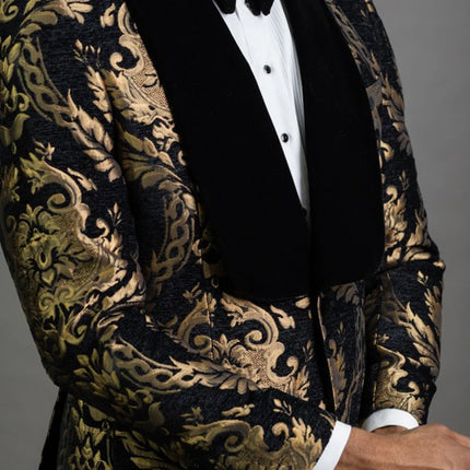 Men Floral Jacquard Party Prom Blazer - Mad Fly Essentials