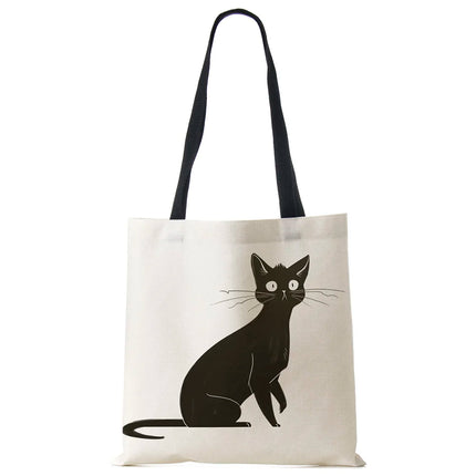 Black Cat Linen Eco Shoulder Bag