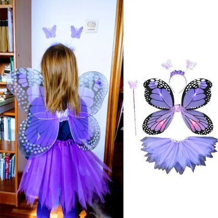 Girl 4pc LED Fairy Butterfly Costume Set