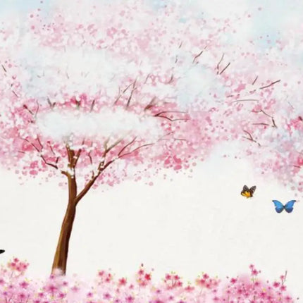 Custom 3D Retro Pink Cherry Tree Mural Wallpaper