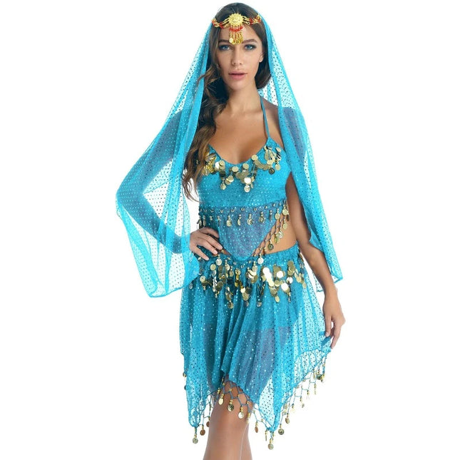 Women Halter Sequin Belly-Dance-Costume Set