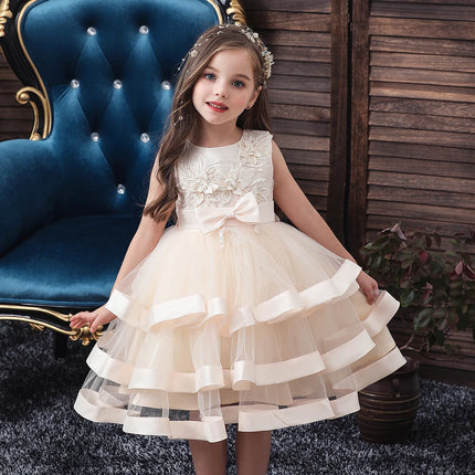 Baby Girl 2-12Y Elegant Pink Cake Wedding Evening Party Dress