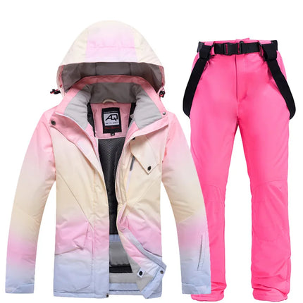 Women 2024 Fashion Pink Color Matching Windproof Ski Suits