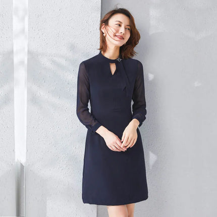 Women Fashion Office Navy Blue Midi Dress