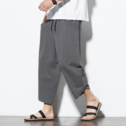 Men Khaki Black Asian Linen Pants