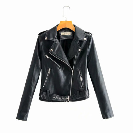 Women Leather Short Rivet Motorcycle Jacket