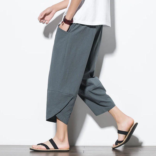 Men Khaki Black Asian Linen Pants