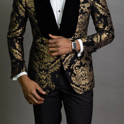 Men Floral Jacquard Party Prom Blazer - Mad Fly Essentials