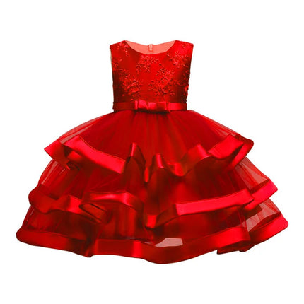 Baby Girl 2-12Y Elegant Pink Cake Wedding Evening Party Dress