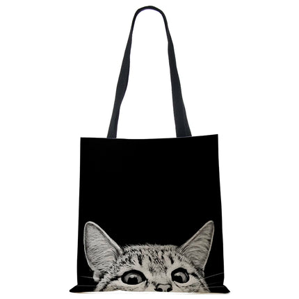 Black Cat Linen Eco Shoulder Bag