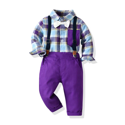 Baby Boy Fashion Plaid Purple Blue Gentleman Outfits