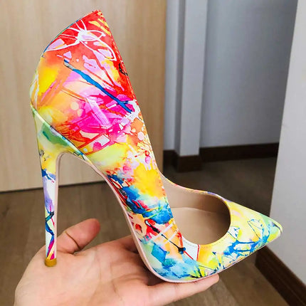 Women Hawaiian Graffiti Pointed High Heels