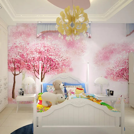 Custom 3D Retro Pink Cherry Tree Mural Wallpaper