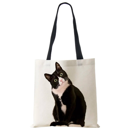 Black Cat Linen Eco Shoulder Bag