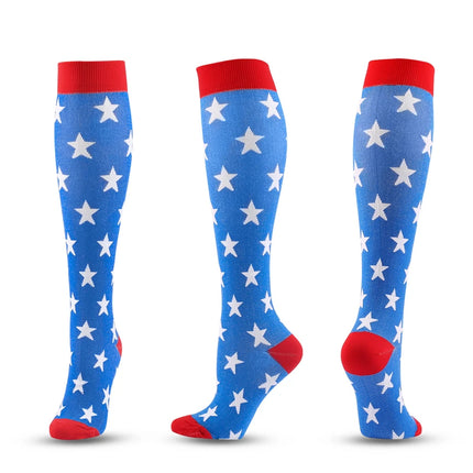 Women Striped Red White Blue Compression Socks