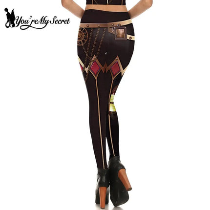 Women Fashion Slim Mid Waist 3D Steampunk Fitness Leggings
