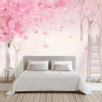 Custom 3D Retro Pink Cherry Tree Mural Wallpaper