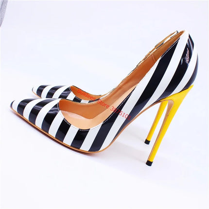 Women 12cm Yellow Zebra Striped Wedding Heel Pumps