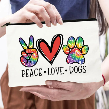 Women Peace Love Dogs Cosmetic Storage Bags