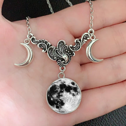 Women Crystal Glass Moon Necklace