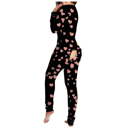 Women Vintage Hearts Lips Pajama Jumpsuit Rompers