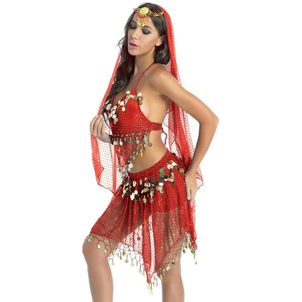 Women Halter Sequin Belly-Dance-Costume Set