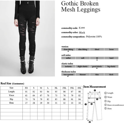 Women Punk Gothic Broken Mesh Leggings